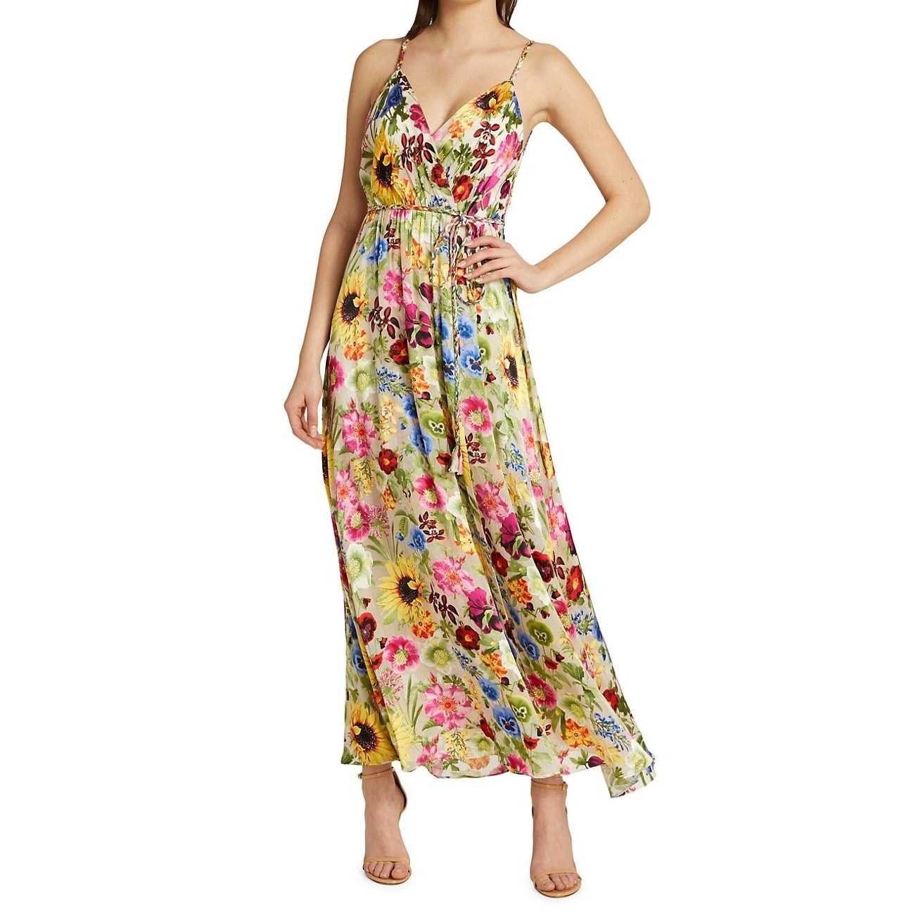 Alice + Olivia Samantha Silk Blend Floral Print Surplice Maxi Dress Size 2 Nwt